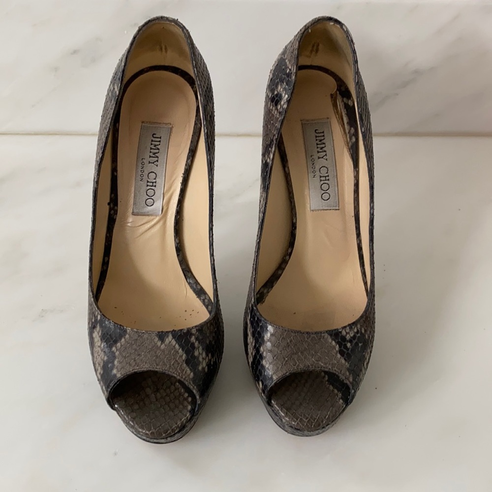 VGUC jimmy choo snake platform peer toe heels